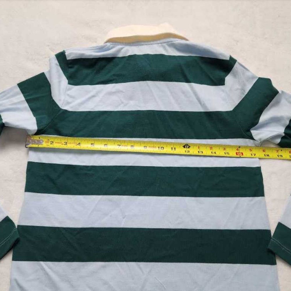 New women's  J Crew Factory long sleeve rugby stripe polo shirt blue green - Picture 7 of 10